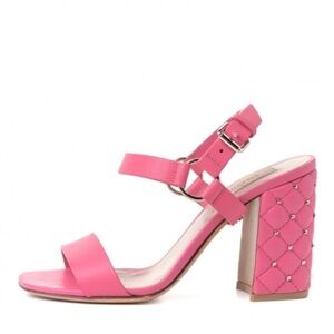 Valentino Garavani Pink Rockstud Spike City Quilted Heel Sandals size EU 38